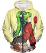 Code Geass Cute School Uniform Girl C.C. Beautiful Anime Poster Hoodie - Zip Up Hoodie