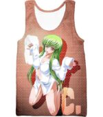 Code Geass Green Haired Anime Beauty C.C Promo Cool Brick Patterned Hoodie - Tank Top