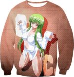 Code Geass Green Haired Anime Beauty C.C Promo Cool Brick Patterned Hoodie - Sweatshirt