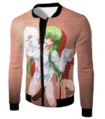 Code Geass Green Haired Anime Beauty C.C Promo Cool Brick Patterned Hoodie - Jacket