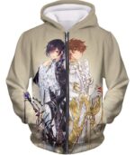 The White Knight Suzaku X The Demon Emperor Lelouch Cool Grey Anime Hoodie - Zip Up Hoodie