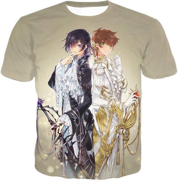 The White Knight Suzaku X The Demon Emperor Lelouch Cool Grey Anime Zip Up Hoodie - T-Shirt