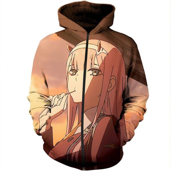 Darling In The Franxx Zip Up Hoodie - Zero Two And Sunset Zip Up Hoodie