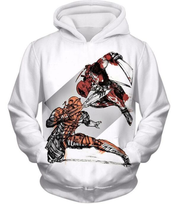 Deadpool Hoodie - Art Deadpool Vs Deathstroke Action White Hoodie - Hoodie