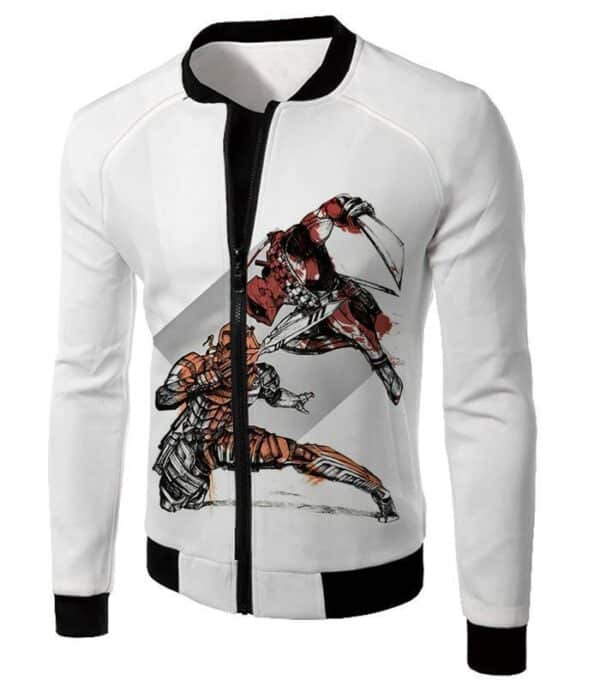 Deadpool Hoodie - Art Deadpool Vs Deathstroke Action White Hoodie - Jacket