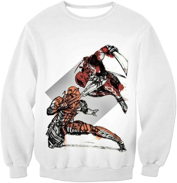 Deadpool Hoodie - Art Deadpool Vs Deathstroke Action White Hoodie - Sweatshirt