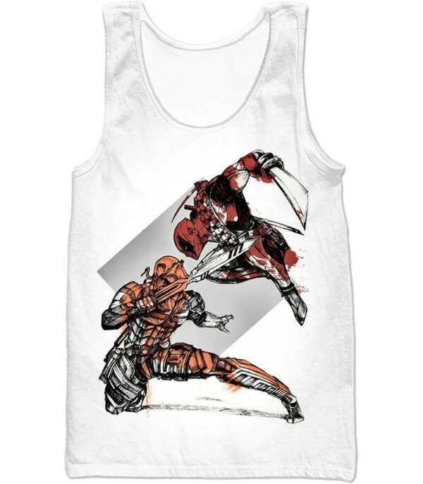 Deadpool Hoodie - Art Deadpool Vs Deathstroke Action White Hoodie - Tank Top