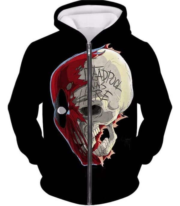 Deadpool Hoodie - Deadpool Skull Graphic Black Hoodie - Zip Up Hoodie