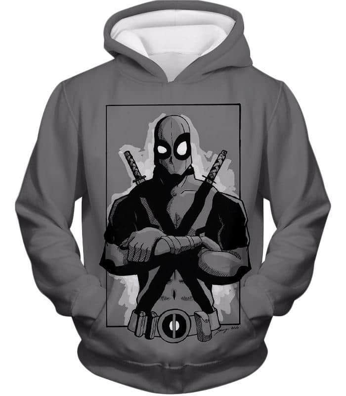 Deadpool Hoodie - Grey Deadpool Graphic Pose Hoodie - Hoodie