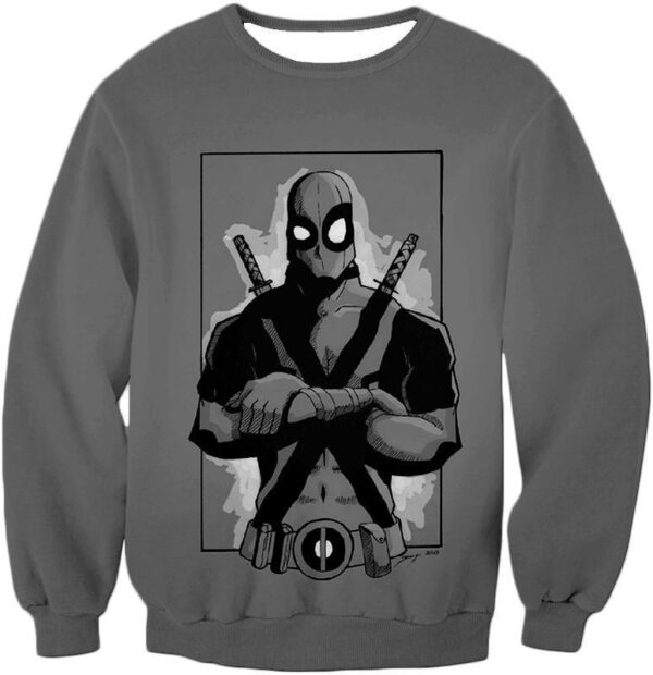 Deadpool Hoodie - Grey Deadpool Graphic Pose Hoodie - Sweatshirt