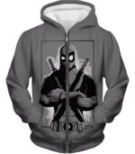 Deadpool Hoodie - Grey Deadpool Graphic Pose Hoodie - Zip Up Hoodie