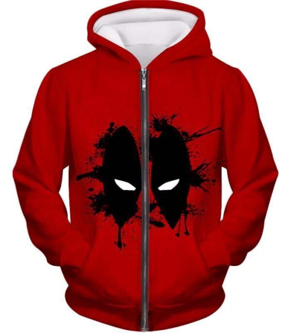 Deadpool Hoodie - Red Deadpool Masked Patterned Graphic Hoodie - Zip Up Hoodie