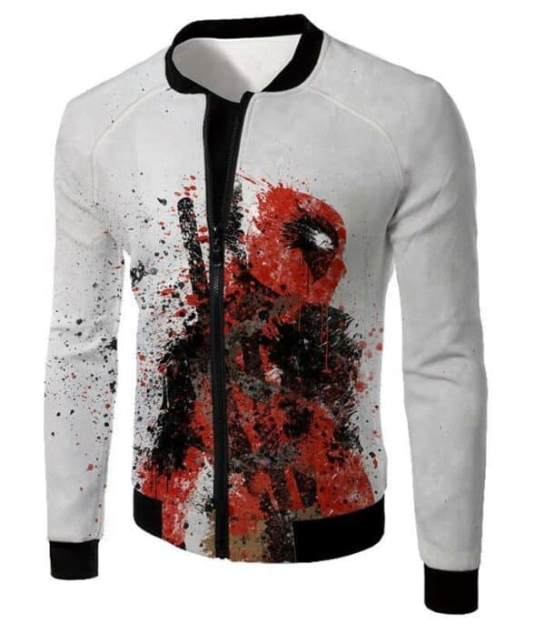 Deadpool Hoodie - Spray Painted Mutant Hero Deadpool White Hoodie - Jacket