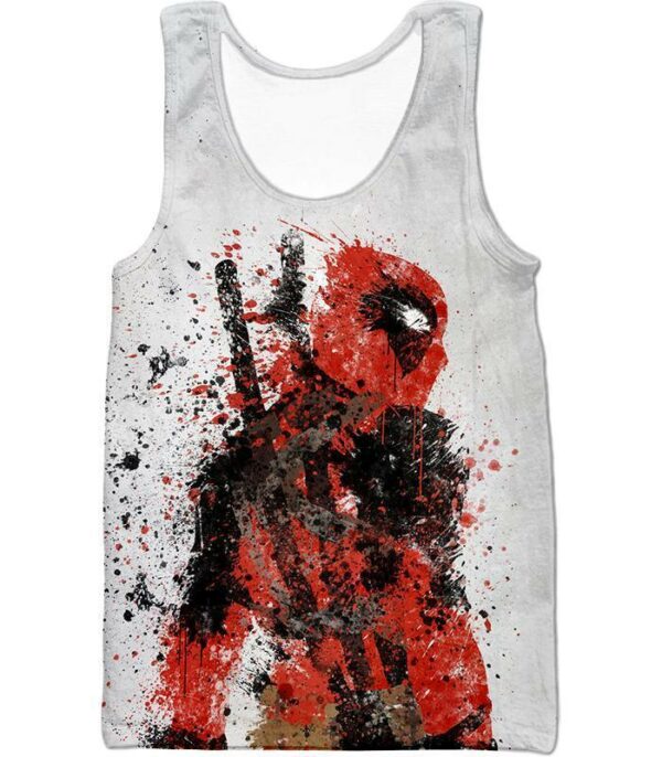 Deadpool Hoodie - Spray Painted Mutant Hero Deadpool White Hoodie - Tank Top