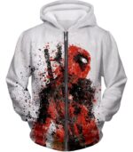 Deadpool Hoodie - Spray Painted Mutant Hero Deadpool White Hoodie - Zip Up Hoodie