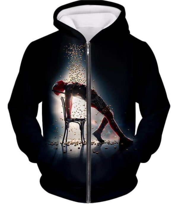 Deadpool Hoodie - Super Regenerating Hero Deadpool Graphic Black Hoodie - Zip Up Hoodie