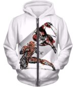 Deadpool Zip Up Hoodie - Art Deadpool Vs Deathstroke Action White Zip Up Hoodie