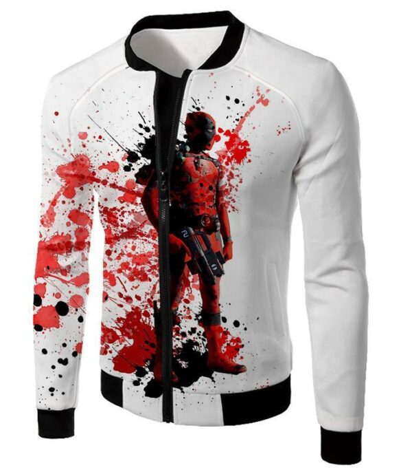 Deadpool Zip Up Hoodie - Deadly Merchenary Deadpool White Zip Up Hoodie - Jacket