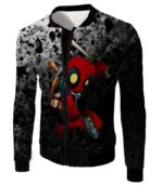 Deadpool Zip Up Hoodie - Deadpool Figure Graphic Black Zip Up Hoodie - Jacket