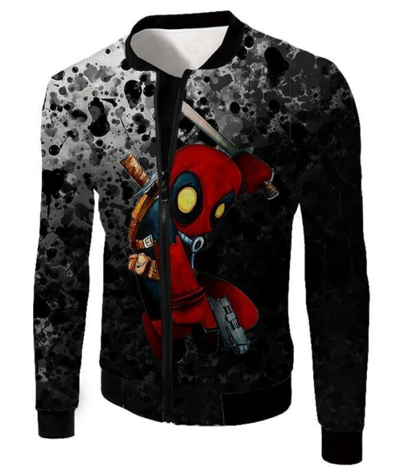 Deadpool Zip Up Hoodie - Deadpool Figure Graphic Black Zip Up Hoodie - Jacket