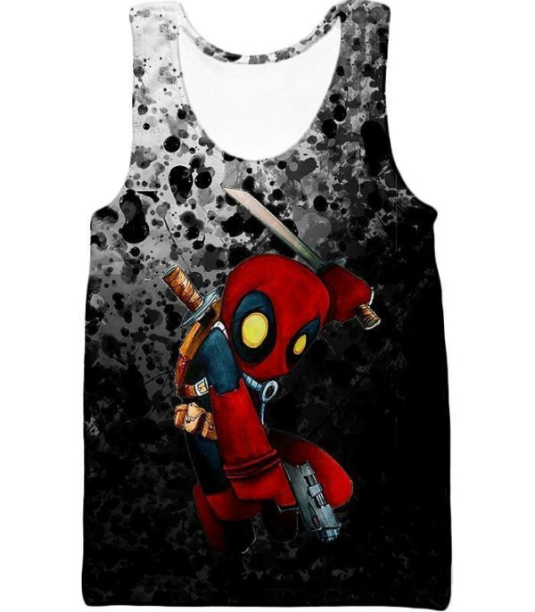 Deadpool Zip Up Hoodie - Deadpool Figure Graphic Black Zip Up Hoodie - Tank Top