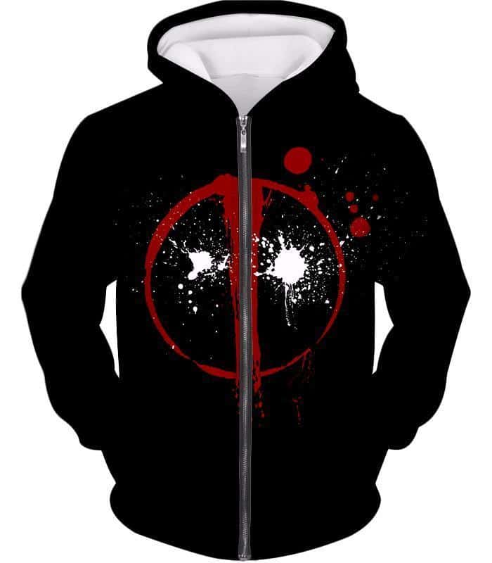 Deadpool Zip Up Hoodie - Deadpool Graphic Logo Black Zip Up Hoodie