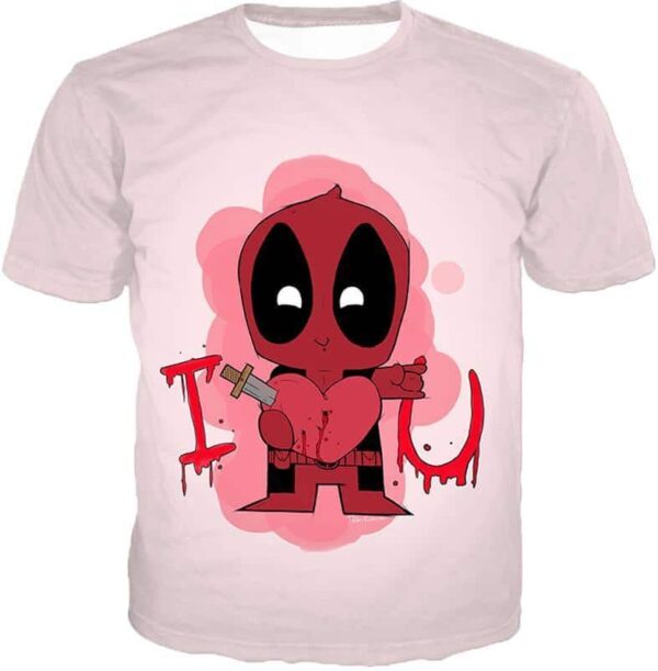 Deadpool Zip Up Hoodie - Deadpool I Heart U Comical Cute Pink Zip Up Hoodie - T-Shirt