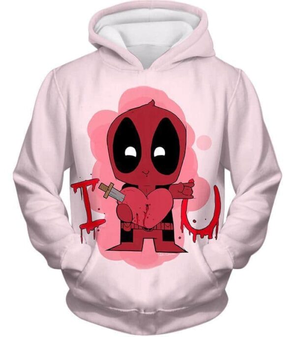 Deadpool Zip Up Hoodie - Deadpool I Heart U Comical Cute Pink Zip Up Hoodie - Hoodie