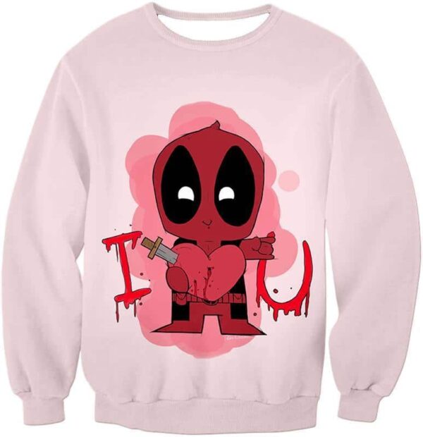 Deadpool Zip Up Hoodie - Deadpool I Heart U Comical Cute Pink Zip Up Hoodie - Sweatshirt