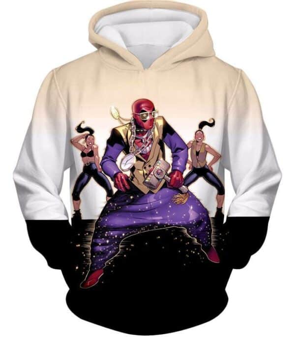 Deadpool Zip Up Hoodie - Deadpool Shenanigans Comical Print White Zip Up Hoodie - Hoodie