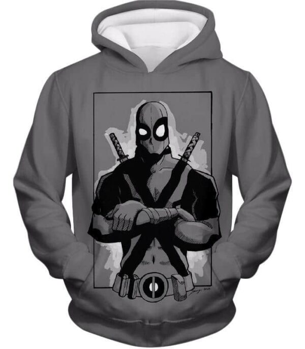 Deadpool Zip Up Hoodie - Grey Deadpool Graphic Pose Zip Up Hoodie - Hoodie