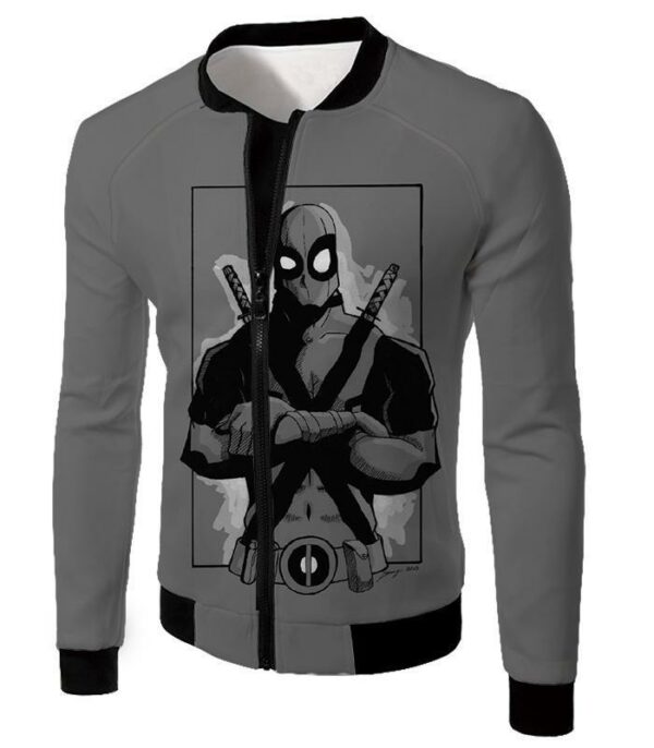 Deadpool Zip Up Hoodie - Grey Deadpool Graphic Pose Zip Up Hoodie - Jacket