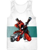 Deadpool Zip Up Hoodie - Marvel Comic’s Anti-Hero Deadpool Action White Zip Up Hoodie - Tank Top