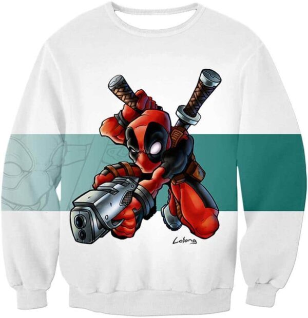 Deadpool Zip Up Hoodie - Marvel Comic’s Anti-Hero Deadpool Action White Zip Up Hoodie - Sweatshirt