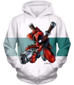 Deadpool Zip Up Hoodie - Marvel Comic’s Anti-Hero Deadpool Action White Zip Up Hoodie - Hoodie