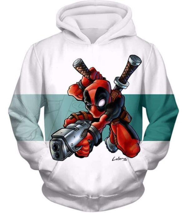 Deadpool Zip Up Hoodie - Marvel Comic’s Anti-Hero Deadpool Action White Zip Up Hoodie - Hoodie