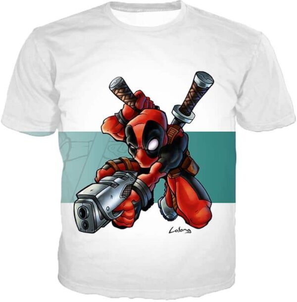 Deadpool Zip Up Hoodie - Marvel Comic’s Anti-Hero Deadpool Action White Zip Up Hoodie - T-Shirt