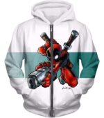 Deadpool Zip Up Hoodie - Marvel Comic’s Anti-Hero Deadpool Action White Zip Up Hoodie