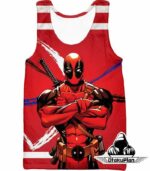 Deadpool Zip Up Hoodie - Muscular Mutant Hero Deadpool Pose Red Zip Up Hoodie - Tank Top