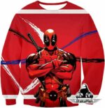 Deadpool Zip Up Hoodie - Muscular Mutant Hero Deadpool Pose Red Zip Up Hoodie - Sweatshirt