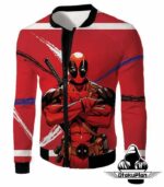 Deadpool Zip Up Hoodie - Muscular Mutant Hero Deadpool Pose Red Zip Up Hoodie - Jacket