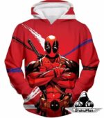 Deadpool Zip Up Hoodie - Muscular Mutant Hero Deadpool Pose Red Zip Up Hoodie - Hoodie