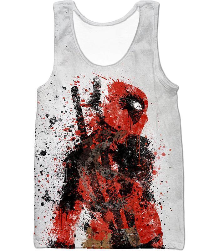 Deadpool Zip Up Hoodie - Spray Painted Mutant Hero Deadpool White Zip Up Hoodie - Tank Top