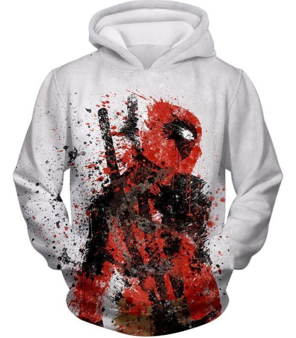 Deadpool Zip Up Hoodie - Spray Painted Mutant Hero Deadpool White Zip Up Hoodie - Hoodie