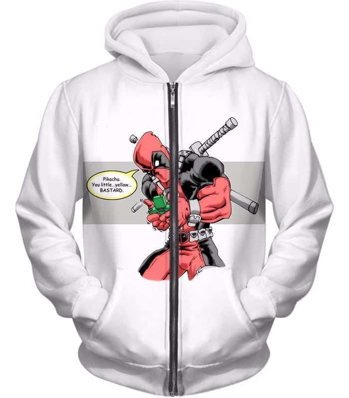 Deadpool Zip Up Hoodie - X-Force Mutant Deadpool Comic Graphic White Zip Up Hoodie - Zip Up Hoodie