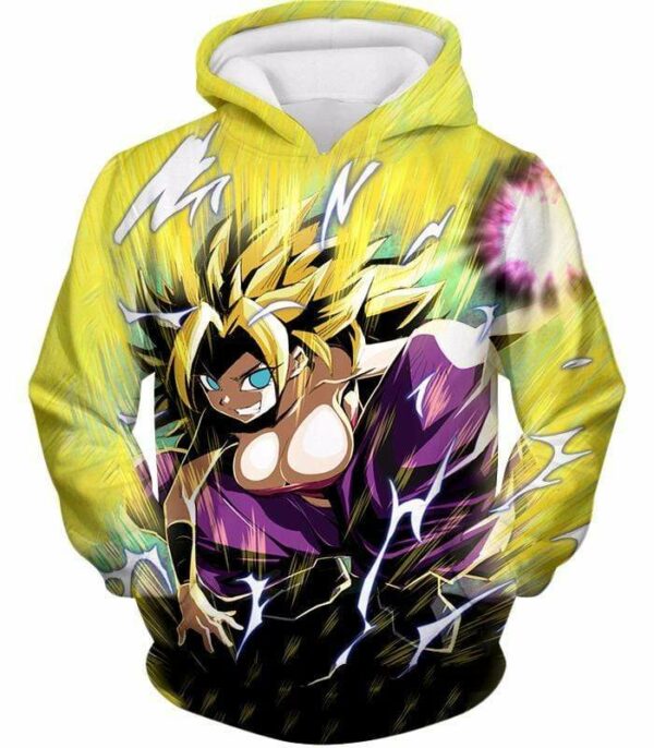 Dragon Ball Super Action Hero Caulifla Super Saiyan 3 Graphic Zip Up Hoodie - DBZ Clothing Hoodie - Hoodie