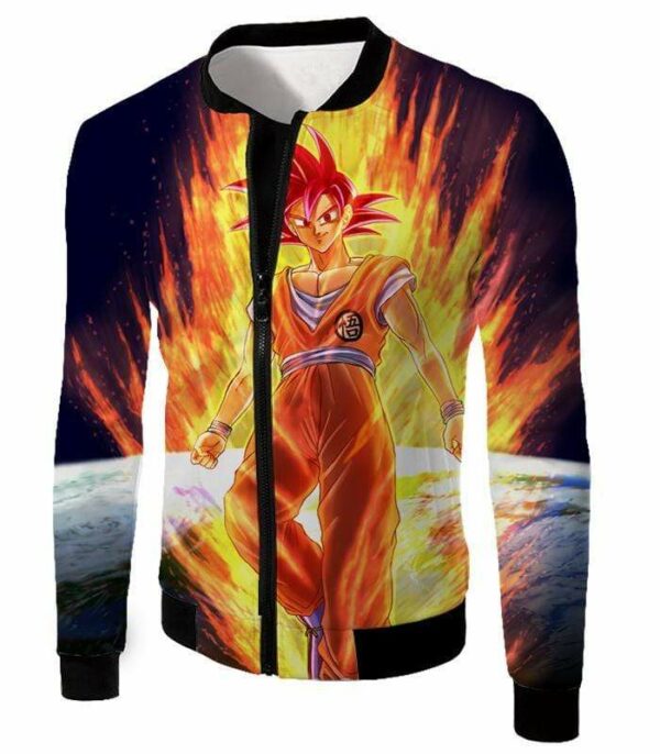 Dragon Ball Super Anime Art Goku Super Saiyan God Cool Graphic Hoodie - Jacket