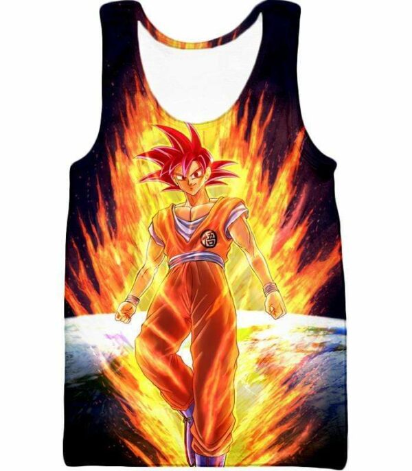 Dragon Ball Super Anime Art Goku Super Saiyan God Cool Graphic Hoodie - Tank Top