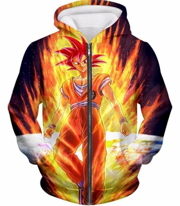 Dragon Ball Super Anime Art Goku Super Saiyan God Cool Graphic Hoodie - Zip Up Hoodie