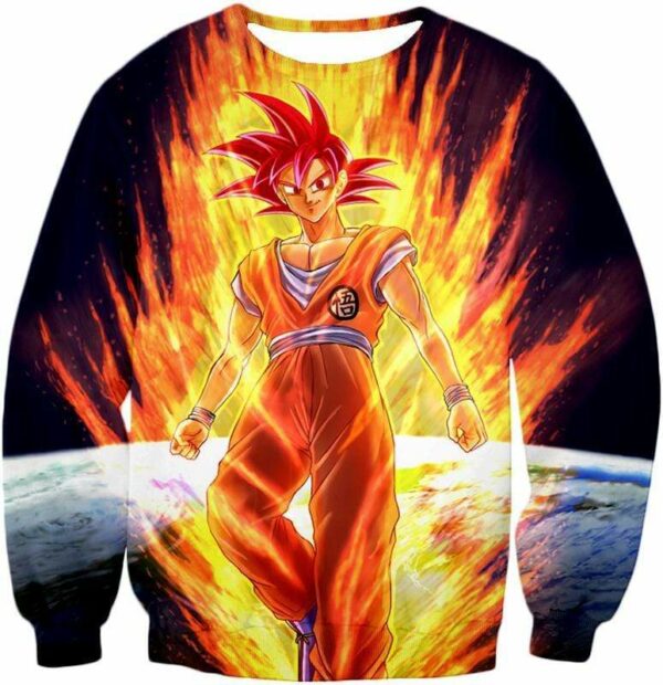 Dragon Ball Super Anime Art Goku Super Saiyan God Cool Graphic Zip Up Hoodie - Sweatshirt